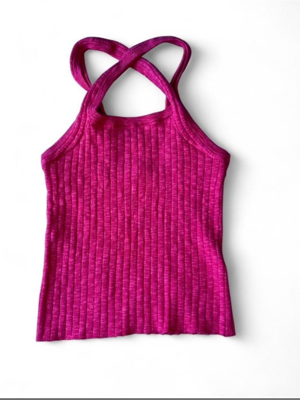 Pilcro by Anthropologie Pink Ribbed Crop Tank | Criss Cross Back Festival Top XS